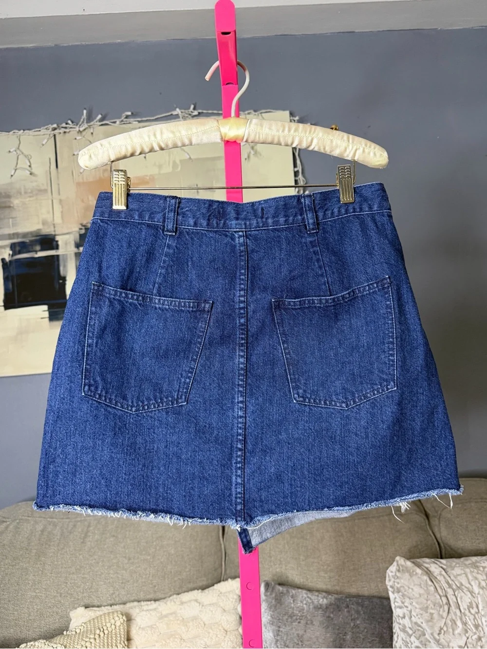 Madewell Denim Wrap Mini Skirt Size 2 Dark Wash D-Ring Raw Hem 💛 - Picture 4 of 5